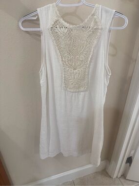 Free People Cream Crochet-Back Sleeveless Tunic Dress